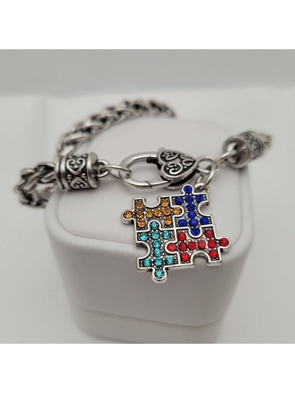 ✨2/$10✨ Autism Awareness Rhinestone Puzzle Piece Charm Bracelet